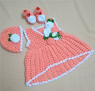 Baby Girl Crochet Woolen Dress Set / Frock