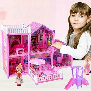 Holiday Villa Two Storey Pink Doll House For Girls - 117 Pcs - 24 Inches