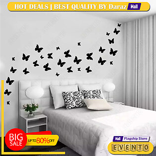 Evento Wooden Butterflies - Wall Sticker Sets For Decor - Latest Design Wall Decoration Ideas For Home Decor Living Bed Room And Offices And For Gifts Piece Item - Pack of 36