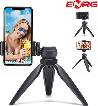 ENRG Mini Size Tripod Stand Movable Ball Head and Mobile Holder for Mobile Phone DSLR Cameras - Black