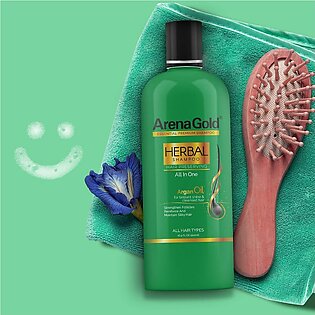 Arena Gold Herbal Shampoo Argan Oil Extracts 400ml | Anti Dandruff| Hair Fall Shampoo| Herbal Organic Hair Nourishing| Nurtures And Repairs Hair| Shampoo