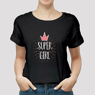 Super Girl Printed Cotton Halfsleeves Oneck Tshirt For Women
