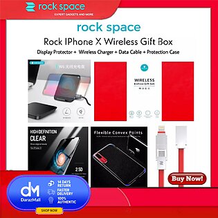 Rock Space Wireless EnFree Gift Set For IPhone X ( Wireless Charger + Protection Case + Glass Protector + Data Cable )