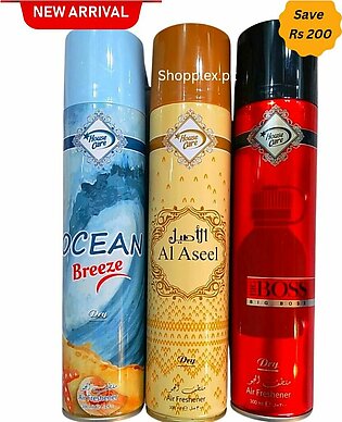 Air Freshener Ocean Breeze | Al-aseel | Bigboss | Pack Of 3 300ml Big Bottle House Care Room Spray Imported High Quality Value Budget Pack Deal Offer Fresh Scent Fragrance | Wash Room Bath Room Easy To Use | Office Room | Car Air Freshener | Hotel Room