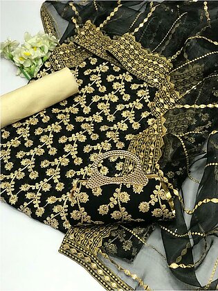 Msj Fabrics - Ladies Fancy Wedding Wear 4 Piece Un-stitched Dress With Clutch