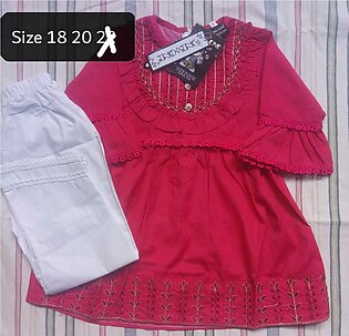 Baby Girl Embroided Cotton Frock With Trousers