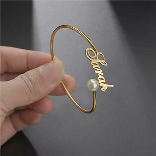 Custom Design Made/Pearl 24k Gold Plated Single Name Bangle Gift Item - New Arrival