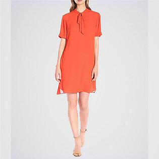 DESIGNER Chiffon Short Sleeves Orange Bow Tie Western Wear Party Casual Wear Stylish Top Dress For Women Girls