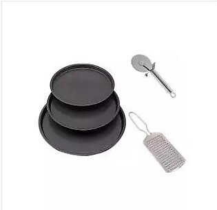 Pack Of 3 Pizza Pan Set With Pizza Cutter And Cheez Grater