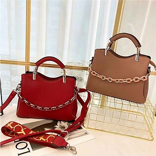 Stylish Women Ladies Top Handle Handbag with Front Acrylic Chain & 2 Straps