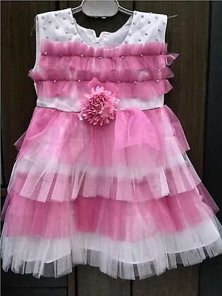 Baby Pink & White Frock - Fancy Frock - Frill Frock (2-8yrs)