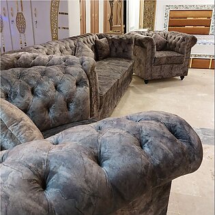 Turkish Fabric Imported 5 Seater Modern Chesterfield Sofa Set In Order 3+1+1 With Free Matching Cushions