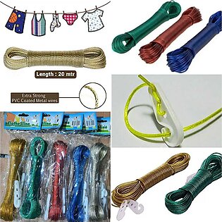 Random Colour Wet Cloths Laundry Rope Pvc Coated Strong Metal Wire Length 20m