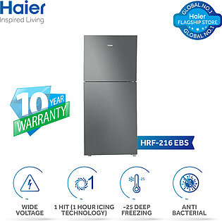 Haier 07 Cu Ft/E-Star Series/ HRF-216 EBS(Deepest Freeze +Direct Cool+ 1 Hour Icing Technology + Metal Door) Silver Colour/Refrigerator/ 10 Years Warranty.
