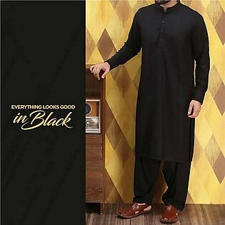 Black Pure Cotton Kameez Shalwar For Men