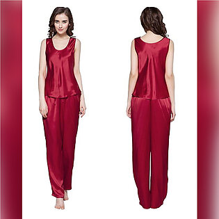 Valerie Women Silky Night Dress Dark Red Nightwear For Women Silk Night Suits .