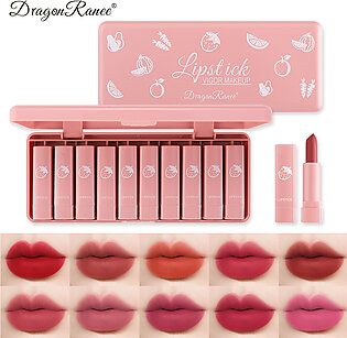 Dragon Ranee 10 Pieces Velvet Matte Pink Lipstick Set Sexy Long Lasting Makeup Waterproof Lip Gloss For Girls & Womens