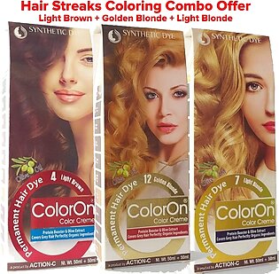 Hair Streaking Colour - Hair Colour For Streaking Pack Of 3 Coloron Moroccan Argan Oil Expert Crème Perfect Intensity Permanent Hair Dye Hair Streaks Coloring Combo Offer Light Brown + Golden Blonde + Light Blonde