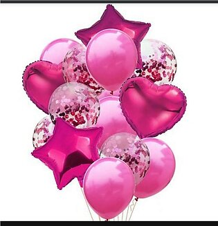 14pcs Hot Pink balloon set (2pcs heart foil + 2pcs star foil + 5pcs confetti balloons + 5pcs latex balloon)