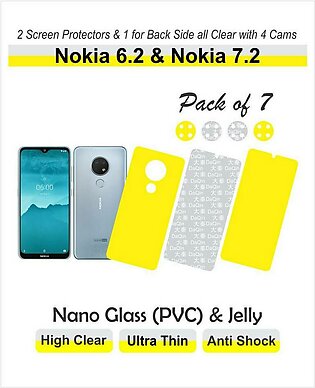 Nokia 6.2 & Nokia 7.2 - Pack Of 7 - Screen Protector - 2 For Front, 1 For Back & 4 Pieces Of Back Cam Lens Protectors