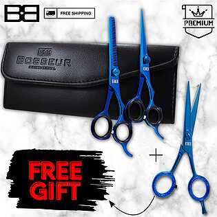 Electric Blue High Carbon Steel Scissors 6.5” With Travel Case Hairdressing Razor Shears Professional Salon Barber Haircut Scissors