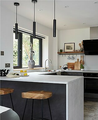 Modern Cylinder Pendant Light Black Body For Kitchen, Dining Room, Shop Counter Pipe Long Pendant Lamp