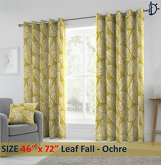 Curtains Set, Printed curtains for room, 100% cotton - Leaf Fall Ochre - Pack of 2 Curtains