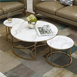 , Round Nesting Tables with White Marble  sheet Top and Gold Rod iron Base, Nest of 3 Living Room Coffee Tables Set of 3 Living Room Coffee Tables Set of 3,,