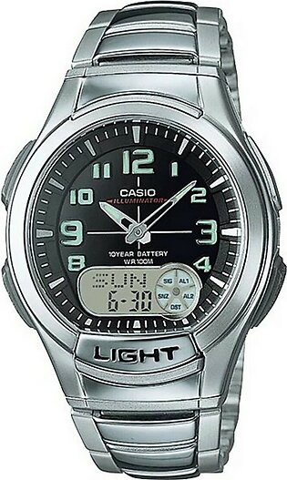 Casio Digital Youth Black Dial With Grey Bracelet Men's Watch - Aq-180wd-1bvdf