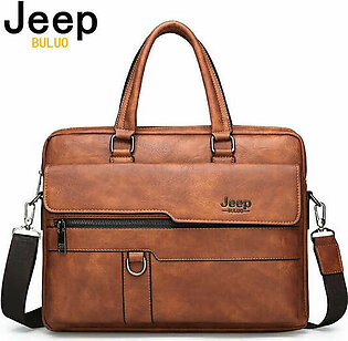 Jeep Men's Business Handbag Large Capacity Leather Briefcase Bags For Man 13.3 Inches Laptop Work Travel Bag