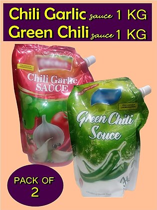 Pack Of 2 - Green Chili Sauce + Chili Garlic Sauce - 1kg Each