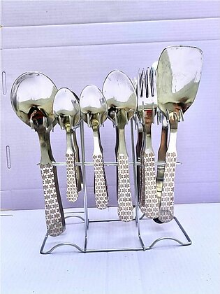 (29 Piece) Golden Lazer Print Cutlery Set Stainless Steel Cutlery Set