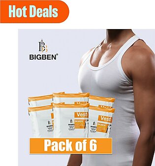 Bigben® White Fine Rib Vest For Men ( Pack Of 6 )