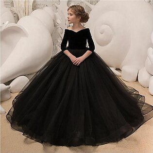 Black Velvet Dress, Black Flower Girl, Flower Girl Dress, (fabric Velvet And Net ) ( Size 1-16 Yrs)