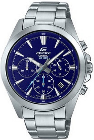 Casio Edifice Mens Steel Sliver Case Blue Chronograph Dial Silver Stainless Steel Band Watch-EFV-630D-2AVUDF