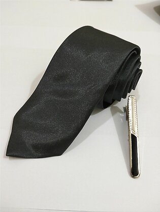 Black Slim Tie & Tie Clip For Men| Men Accessories