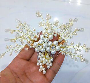 Korean Style Bridals Wedding Crystal Bride Hair Accessories Pearl Flower Headband Handmade Hairband Beads Decoration Hair Comb