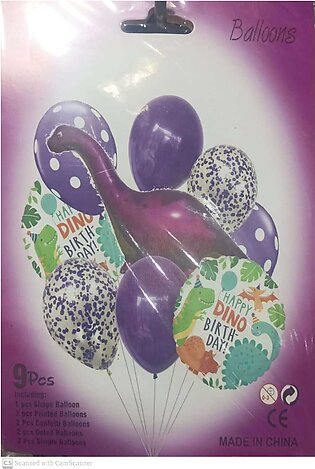 9 Pcs Set Of Dinosaur Foil Balloons, Confetti Balloons Happy Birthday Decorations, Helium Balloons Baby Shower Supplies