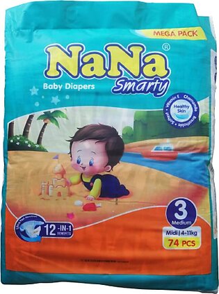Nana Smarty Baby Diaper Mega Pack ( Size 3no Medium 4-11kg) 74-pcs