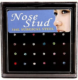 24pcs Crystal Nose Ring & Studs Fashion Body Women Girl Jewelry Stainless Surgical Steel Nose Piercing Colorful Rhinestone
