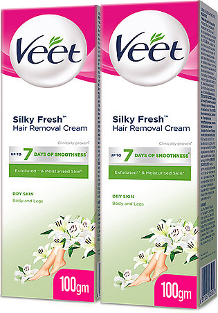 Veet Silky Fresh Hair Removal Cream for Dry Skin with Shea Butter and Lily Fragrance 100gm - Pack of 2