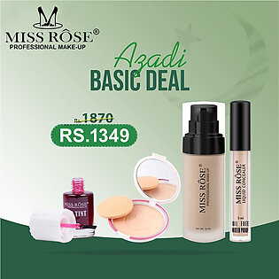 Miss Rose New Azadi Basic Deal Concealer,Foundation,Whitening Two Way Cake And Lip Tint - 4 Pcs Set