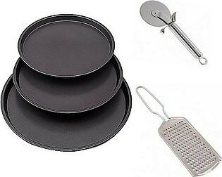 Pack of 3 PIzza Pan Set With Pizza Cutter and Cheese Grater