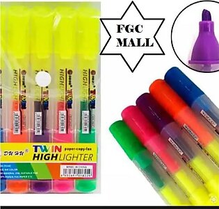 Twin Highlighter , Double Sided Highlighter , Pen In Diffrent Colours Pack Of 5 For School & Offices- High Quality (dual Sided Highlighter)