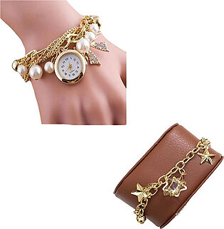Stylish Bracelet Pearls Watch With Free Charming Bracelet For Women/girls With Out Box