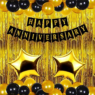 41 Pcs Happy Anniversary Decoration Combo Set ( Black, Gold, Silver ) -including Black Happy Anniversary Banner, 36 Latex Balloons ( Black, Gold, Silver), 4 Confetti Balloons Best For Happy Anniversary Theme