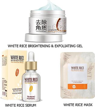 Bioaqua- Pack Of 3 White Rice Glowing Beauty Care Series Serum , Rice Gel & Sheet Mask
