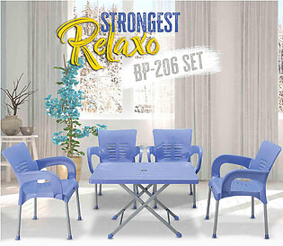 BOSS Relaxo Chair With Silver Legs (BP-206) Pack of 4 with Steel Plastic Table (BP-214 S)