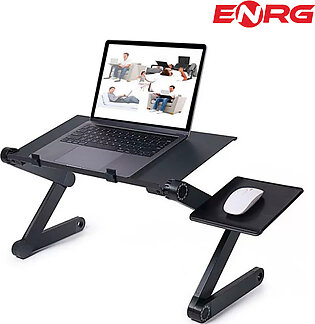 Energy - ENRG Aluminum Adjustable Laptop Desk Ergonomic Tray for TV Bed Lap PC Notebook Stand with Mouse Pad Black