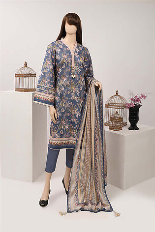 Saya Unstitched 3 Piece Printed Lawn For Women And Girls - Color: Greyish Blue - Design Code: Wuns-3337